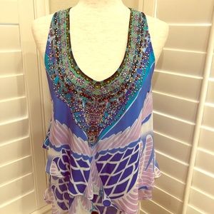 Sleeveless Camilla layered silk beaded top